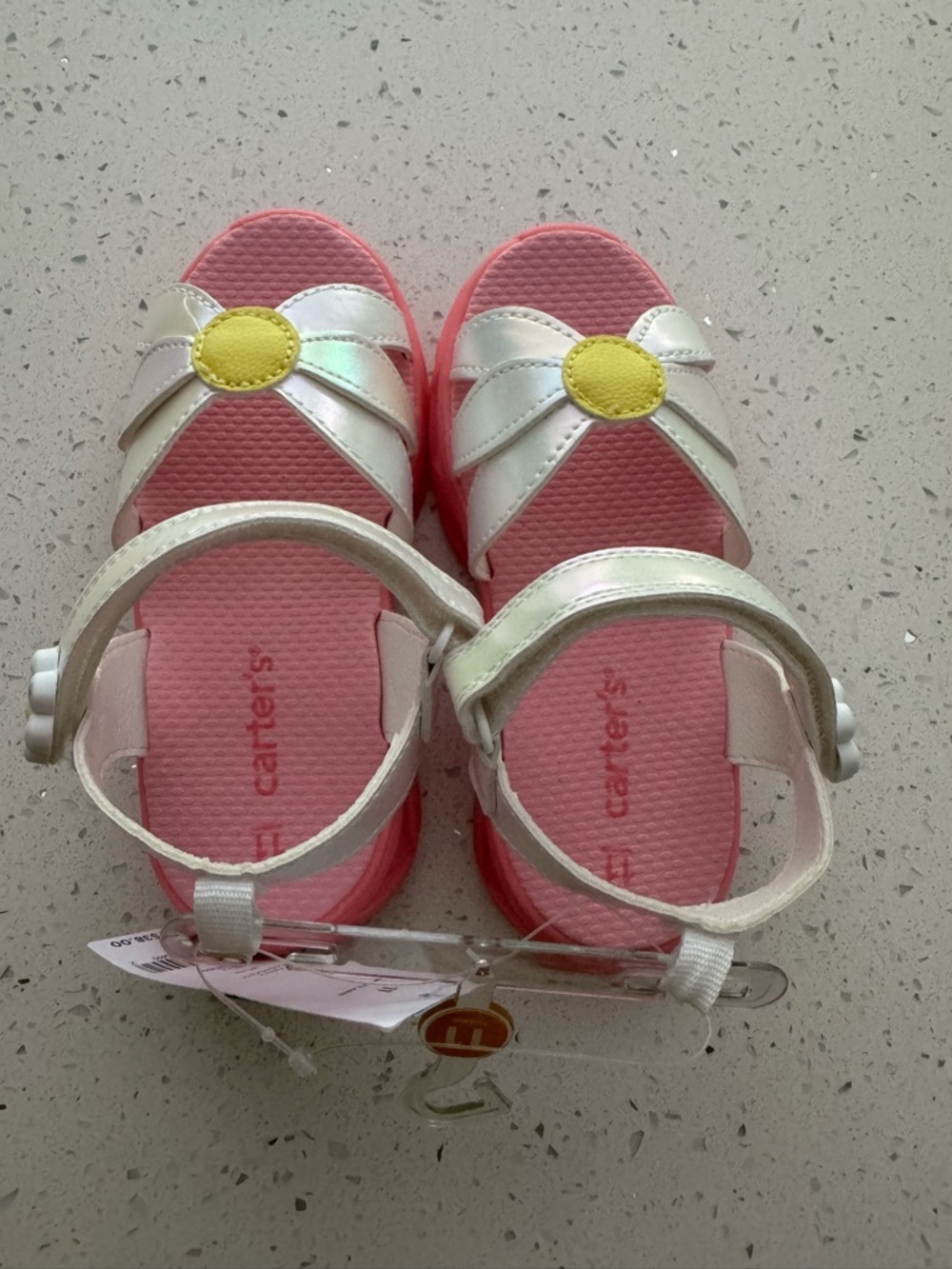 Carter's White and Pink Light-Up Girls' Sandals with Yellow Flower. Size: 11